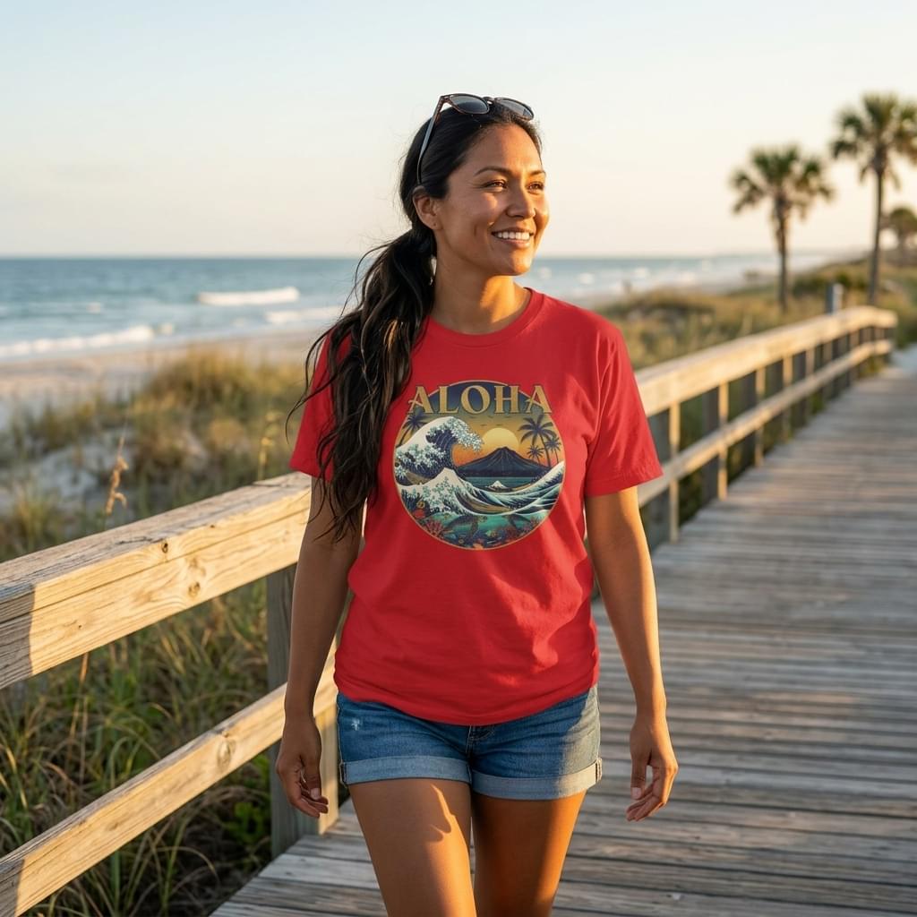 Aloha Vintage Wave Unisex Cotton Hawaiian Graphic T-Shirt