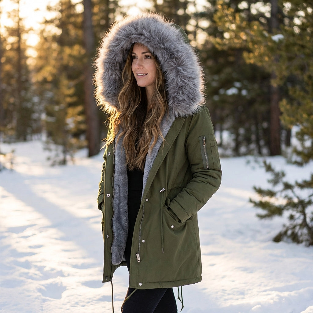 Women's Mid-Length Hooded Parka - Thickened Cotton-Padded Winter Coat