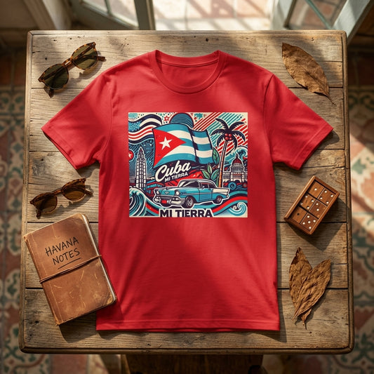 Camiseta Orgullo Cubano-Americano - T-Shirt Doble Bandera Cuba Mi Tierra