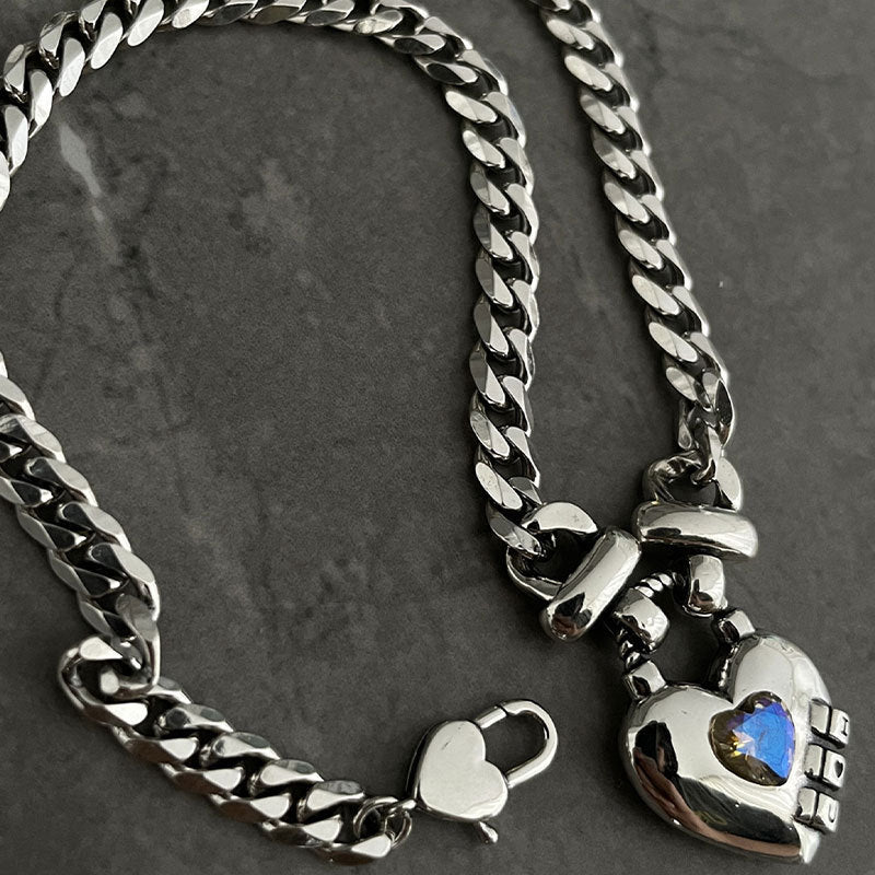 Women's Heart Geometric Sweater Necklace – Thai Silver Water Wave Chain