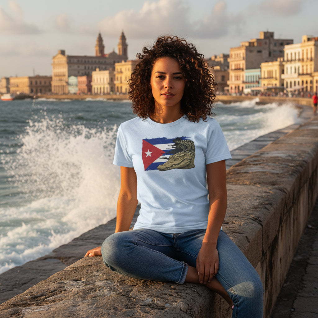 Custom Cuban Pride Tee: Flag & Crocodile Design | 100% Cotton | S-2XL Sizes