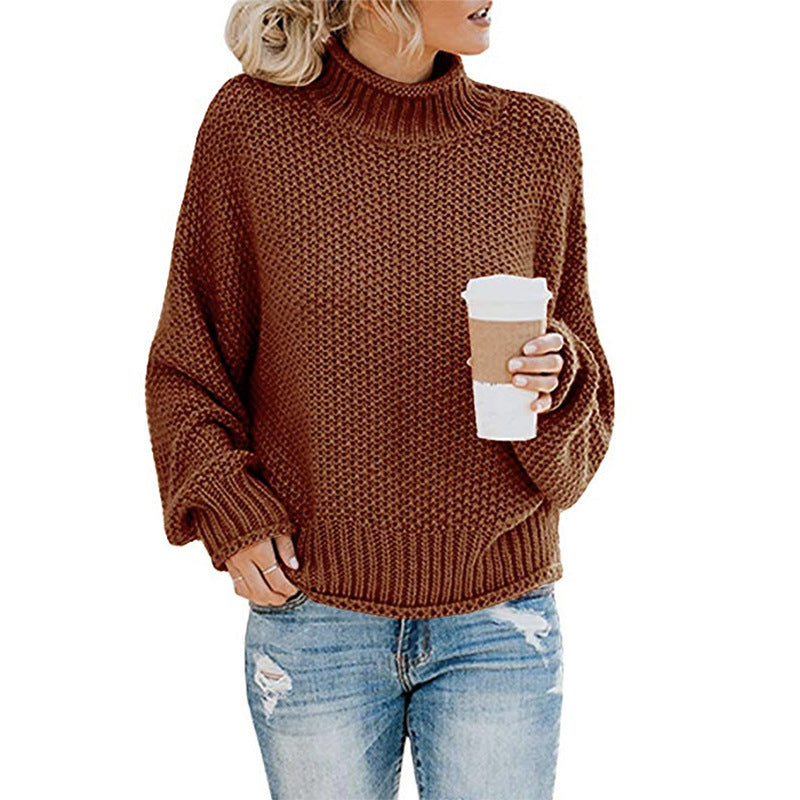 Women's Turtleneck Pullover Sweater - Thick Knitted Long Sleeve Winter Top