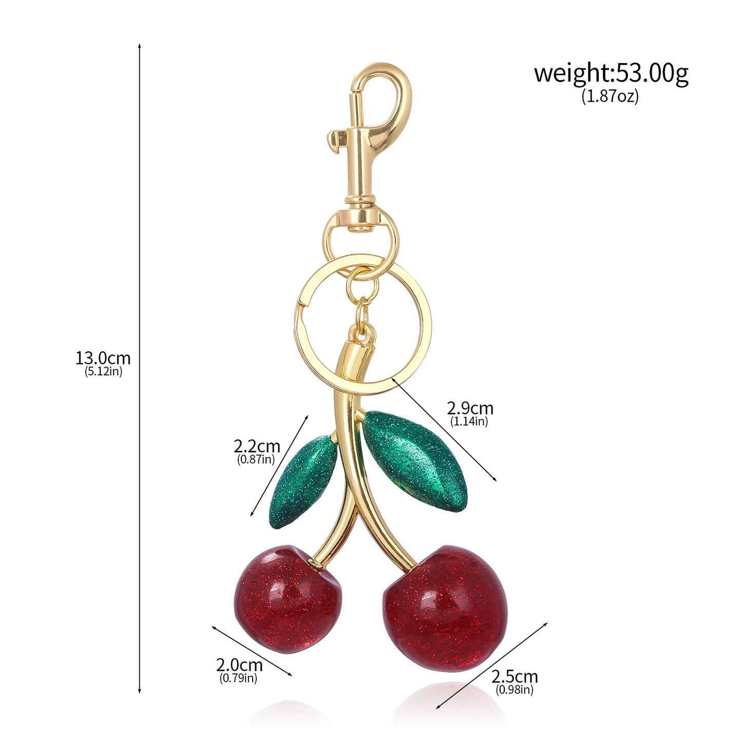 Red Cherry Crystal Keychain - Glitter Bag Charm Accessory (Pair)
