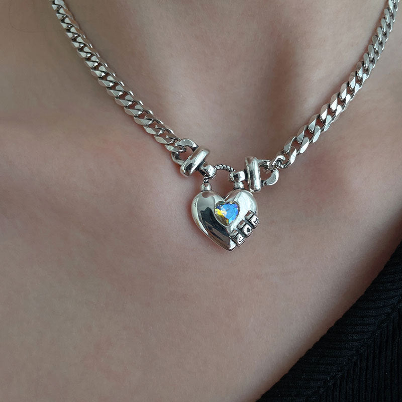 Women's Heart Geometric Sweater Necklace – Thai Silver Water Wave Chain