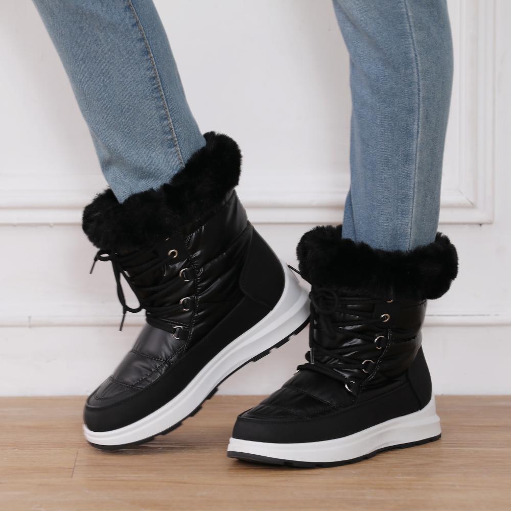Women's Fur Collar Snow Boots - High-Top Lace-Up Waterproof Winter Boots