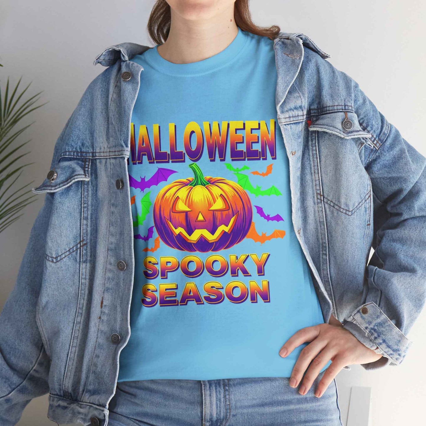 Retro Halloween T-Shirt - Neon Pumpkin & Bats 'Spooky Season' Tee - 80s/90s Style