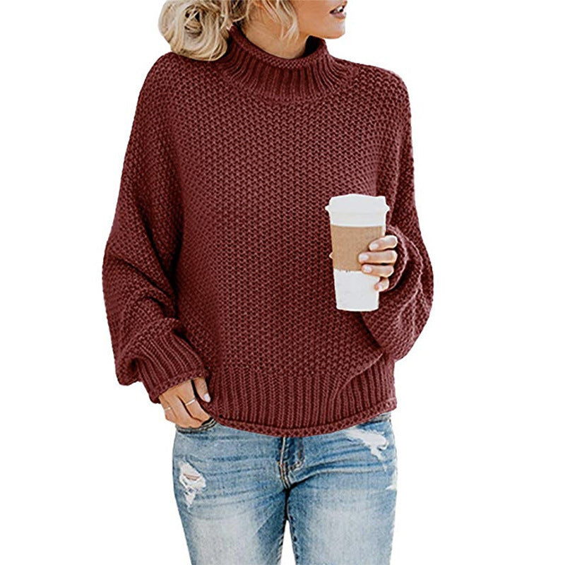 Women's Turtleneck Pullover Sweater - Thick Knitted Long Sleeve Winter Top
