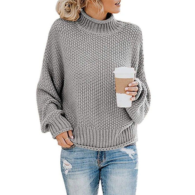 Women's Turtleneck Pullover Sweater - Thick Knitted Long Sleeve Winter Top