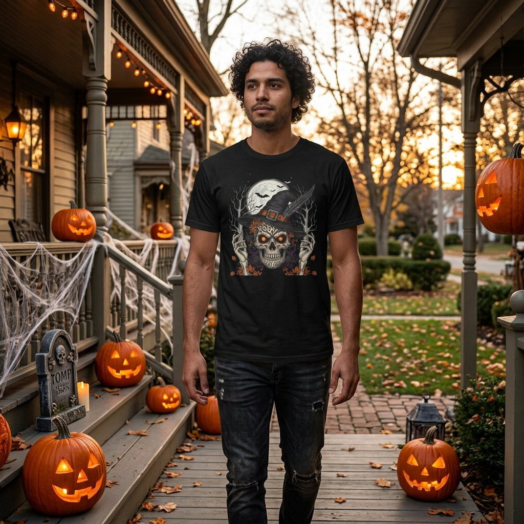 Skull Witch Halloween T-Shirt | Spooky Gothic Skull Graphic Tee for Halloween