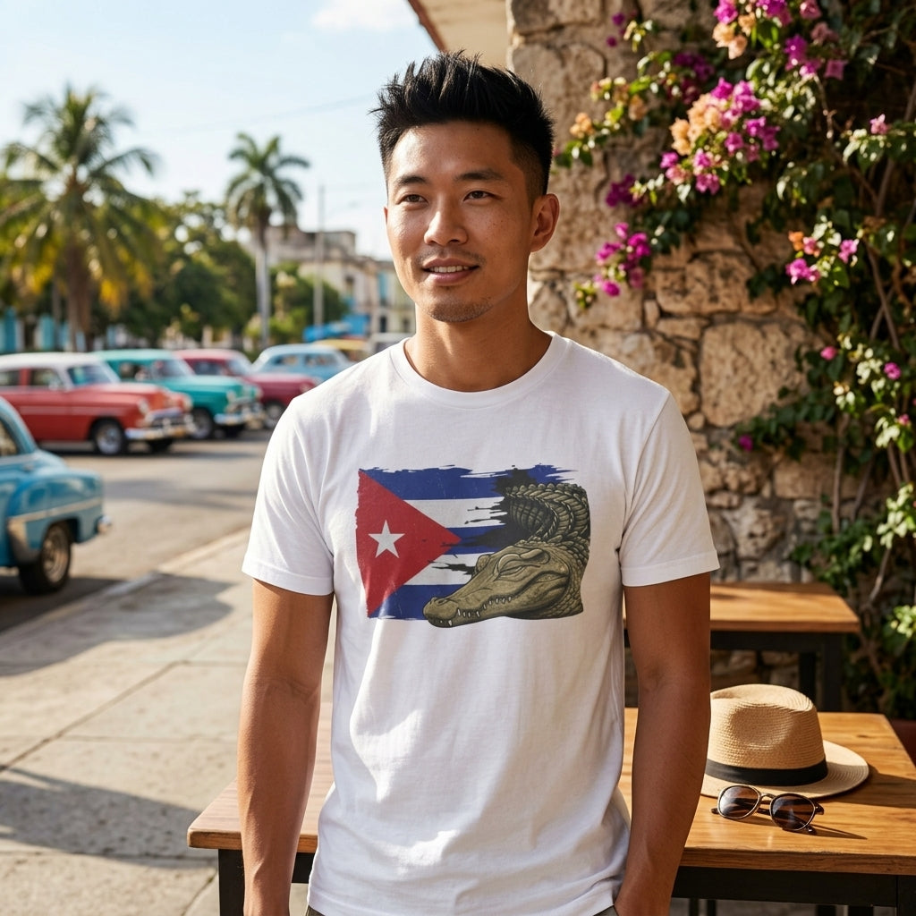 Custom Cuban Pride Tee: Flag & Crocodile Design | 100% Cotton | S-2XL Sizes