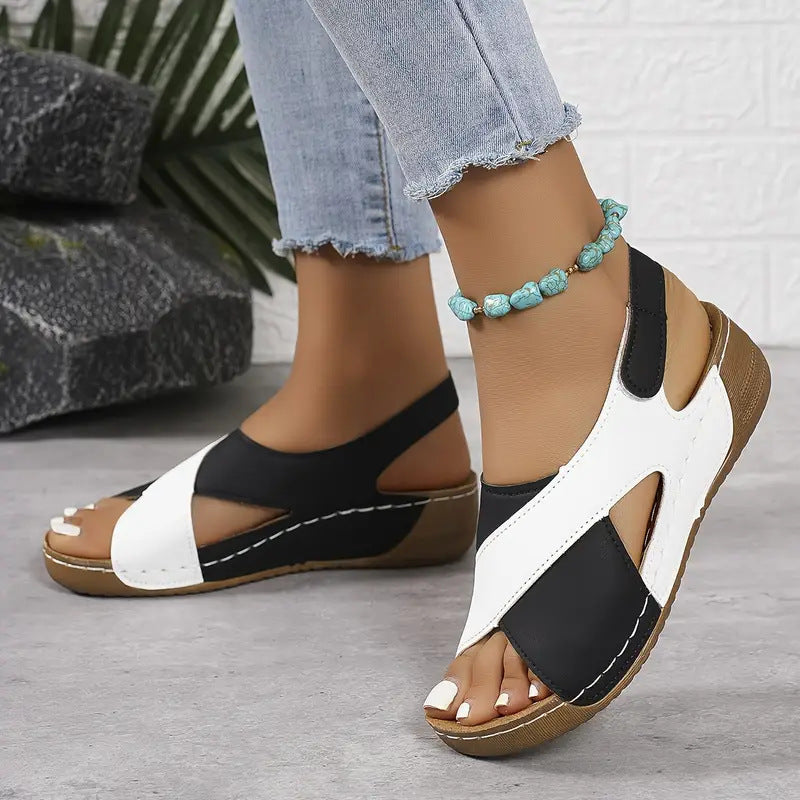 Women's Colorblock Wedge Sandals - Platform Roman Summer Shoes