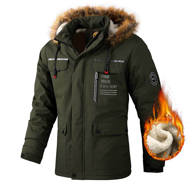 Men's Hooded Parka Jacket - Multi-Pocket Windproof Winter Coat