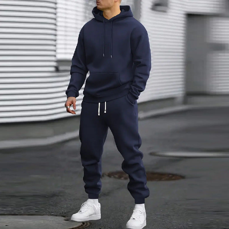 Men's 2-Piece Sports Suit - Solid Color Hoodie & Pants Tracksuit Set