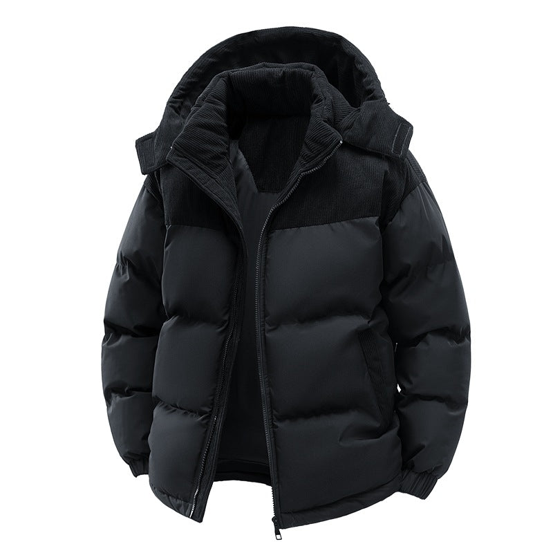 Unisex Cotton-Padded Coat - Detachable Hood Color Block Patchwork Jacket