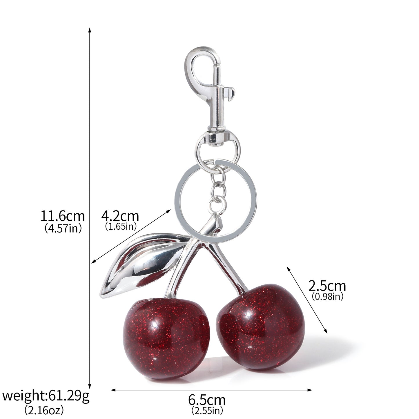 Red Cherry Crystal Keychain - Glitter Bag Charm Accessory (Pair)