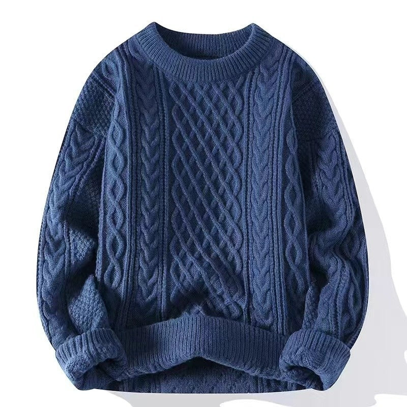Men's Twist Knit Sweater - Casual Round Neck Pullover for Autumn & Winter