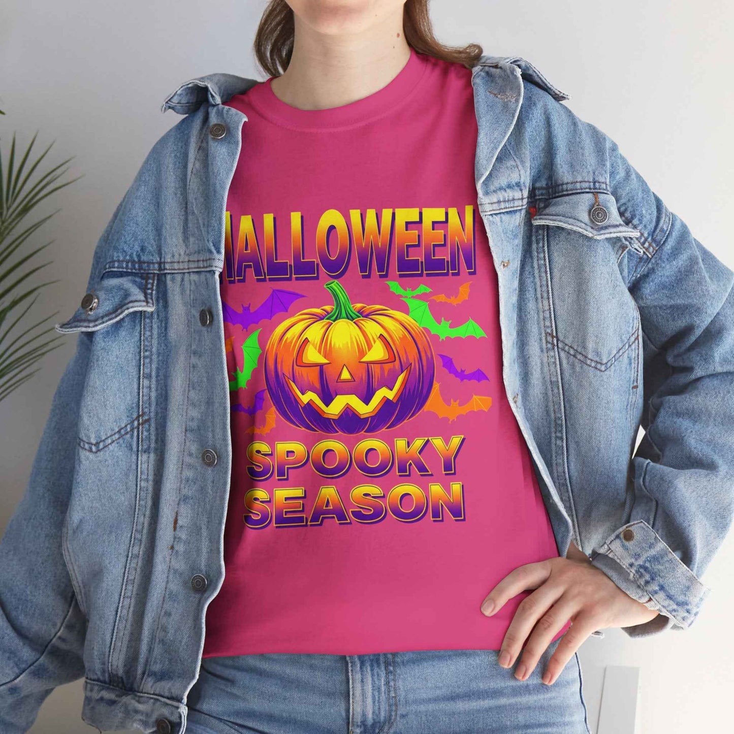Retro Halloween T-Shirt - Neon Pumpkin & Bats 'Spooky Season' Tee - 80s/90s Style