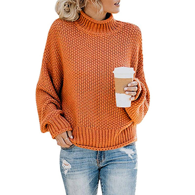 Women's Turtleneck Pullover Sweater - Thick Knitted Long Sleeve Winter Top