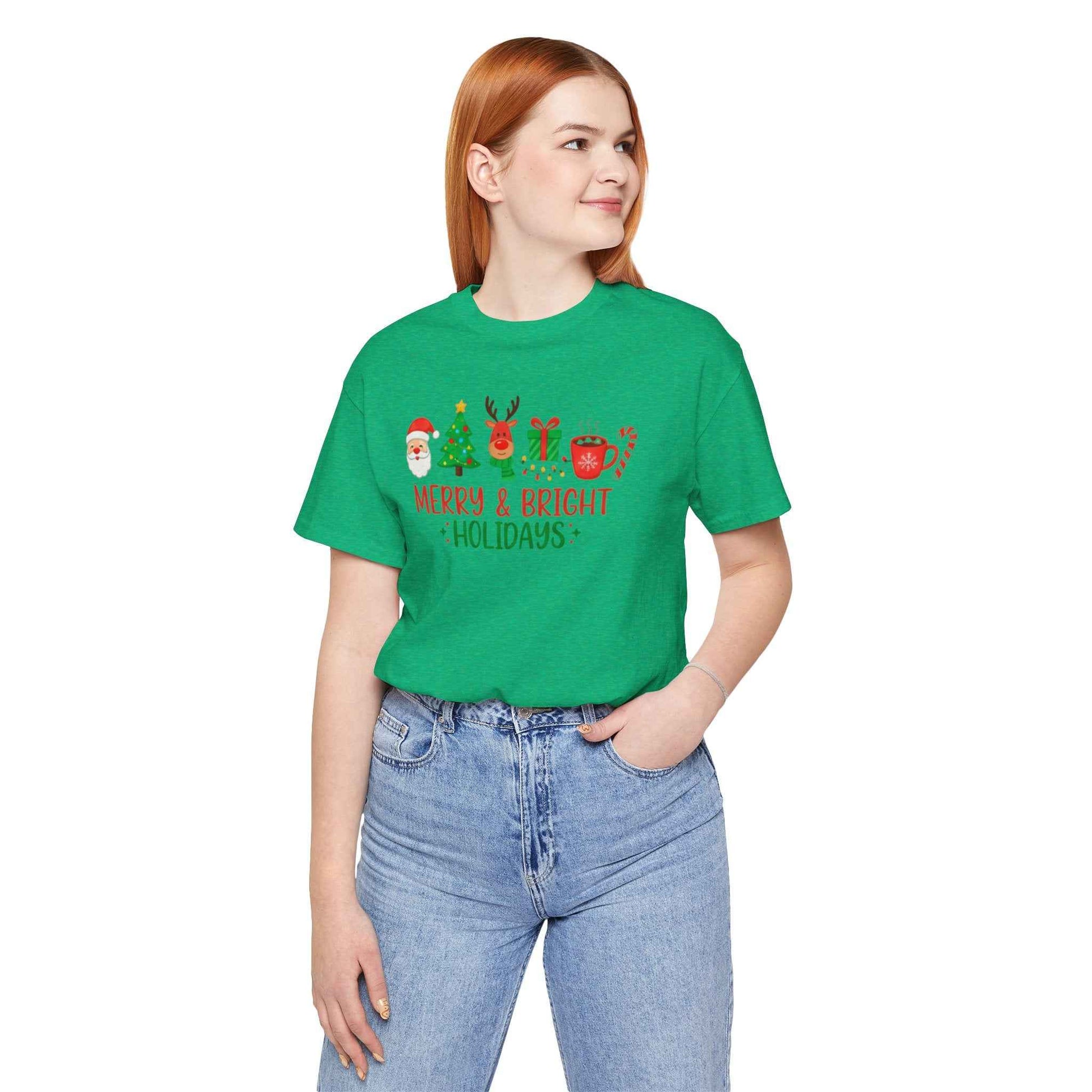 Merry & Bright Christmas T-Shirt – Festive Holiday Icons Tee
