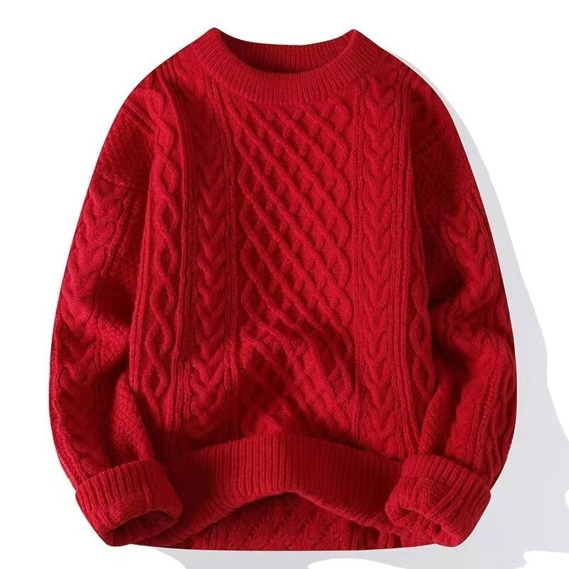 Men's Twist Knit Sweater - Casual Round Neck Pullover for Autumn & Winter
