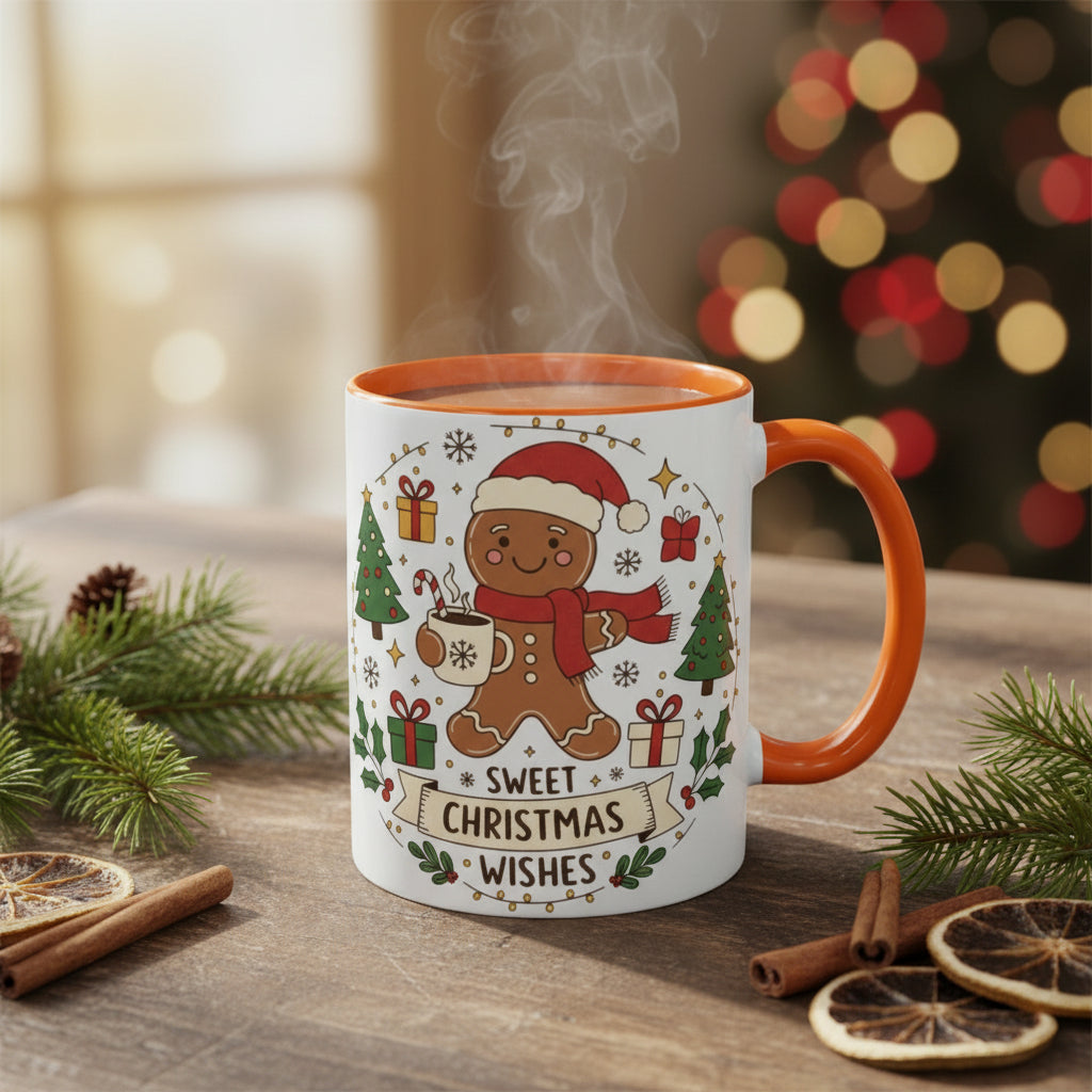 Christmas Gingerbread Mug - Festive Holiday Coffee Cup with Santa Hat Design