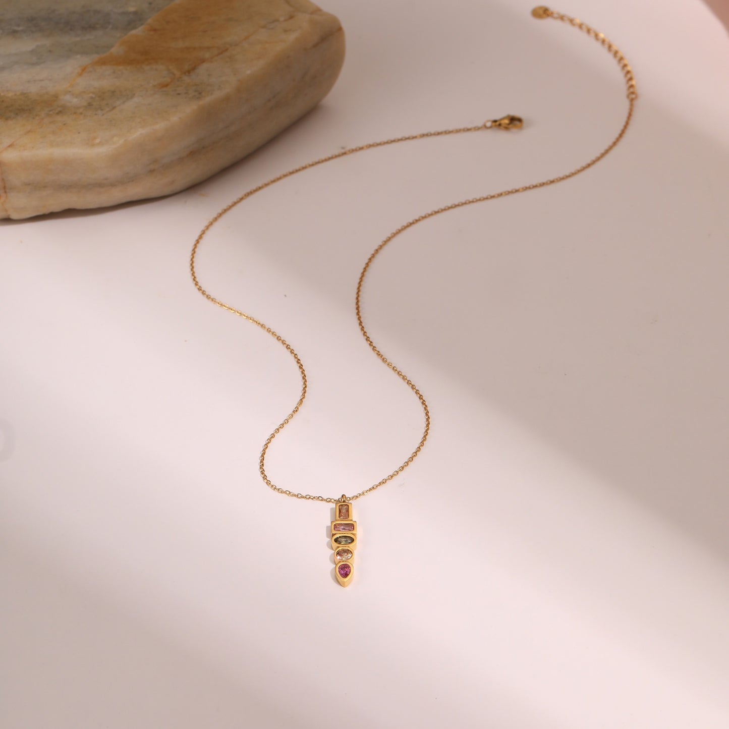 Colorful Zircon Star Pendant Necklace - Stainless Steel Fashion Jewelry