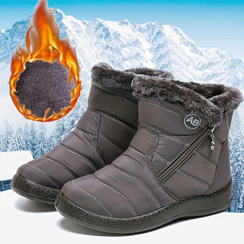 Women's Warm Ski Boots - Side-Zip Mid-Calf Winter Boots with Fleece Lining