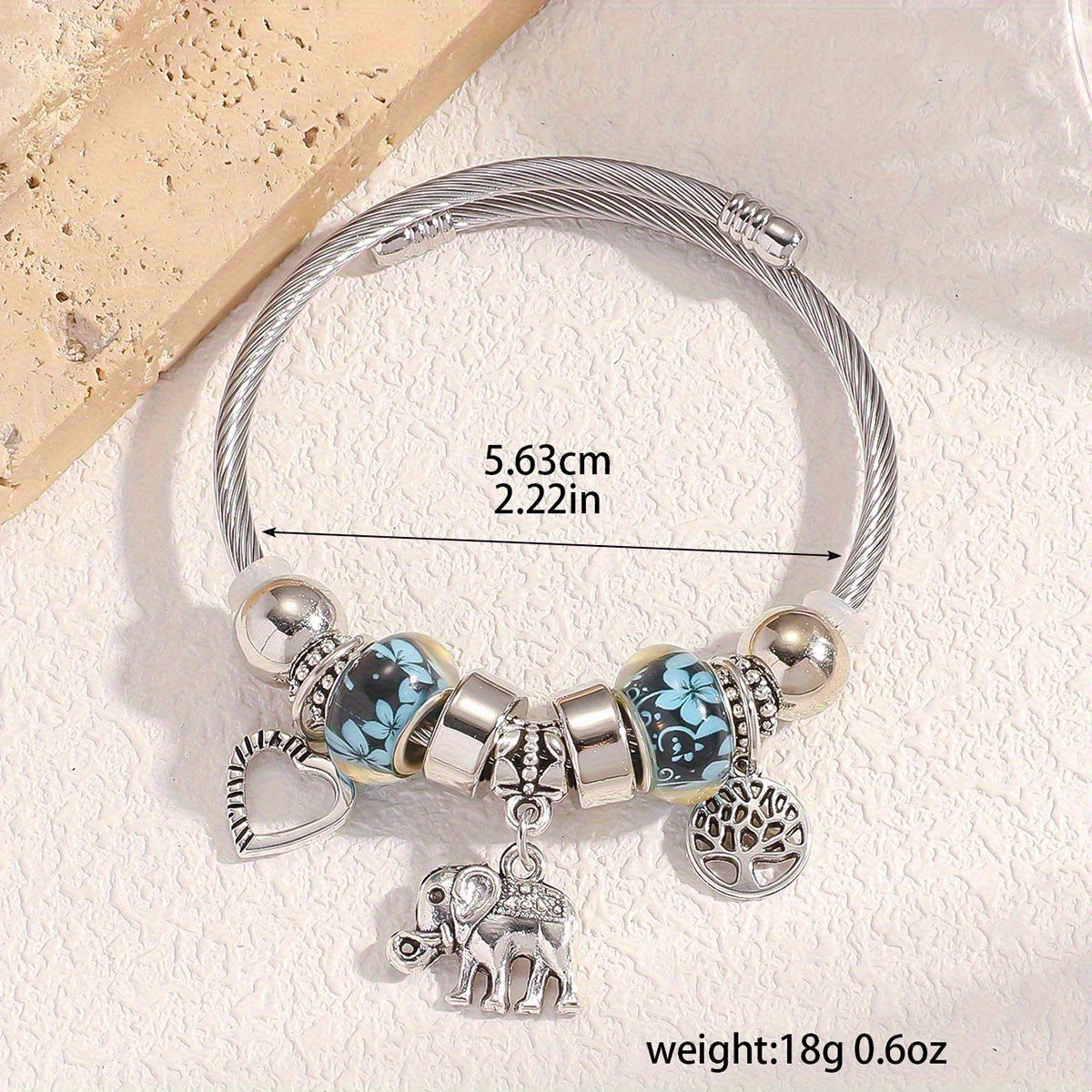 925 Sterling Silver Ocean Bracelet - Bohemian Elephant & Tree of Life Charm