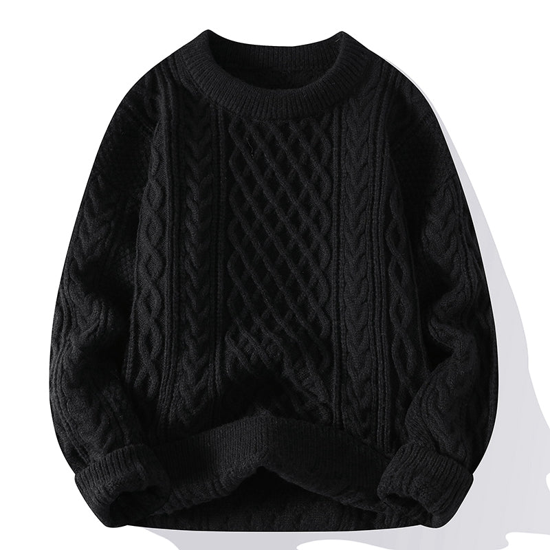 Men's Twist Knit Sweater - Casual Round Neck Pullover for Autumn & Winter