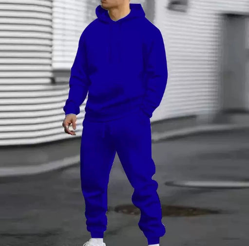 Men's 2-Piece Sports Suit - Solid Color Hoodie & Pants Tracksuit Set
