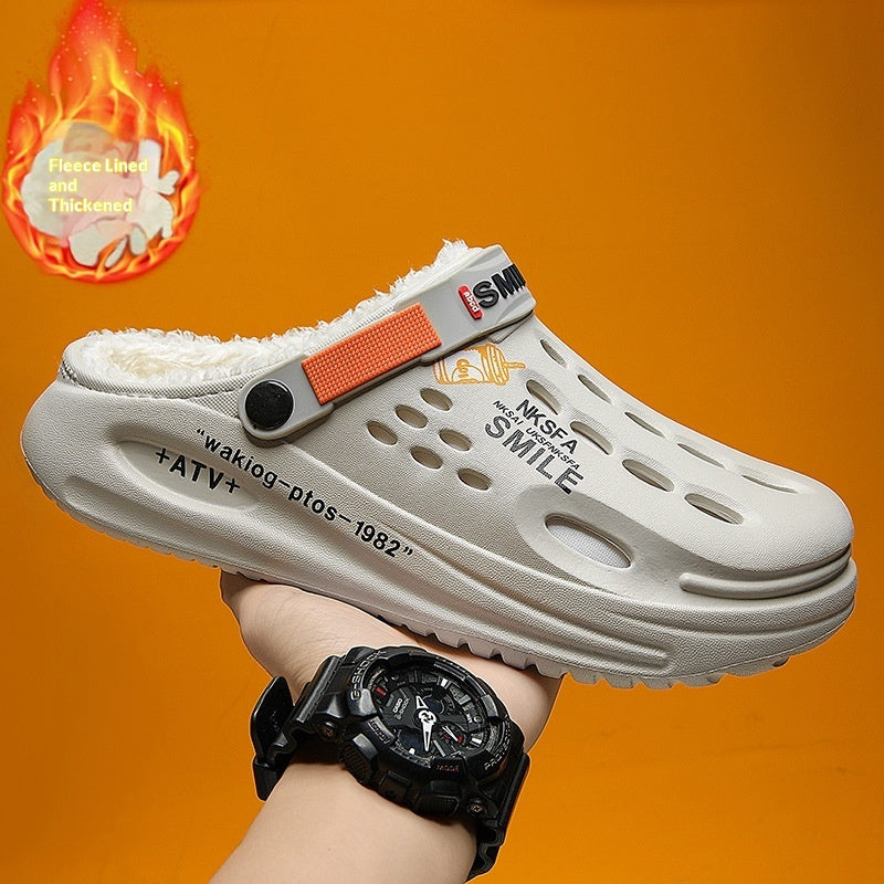 Men's Fleece-Lined Cotton Slippers - Warm Indoor House Shoes