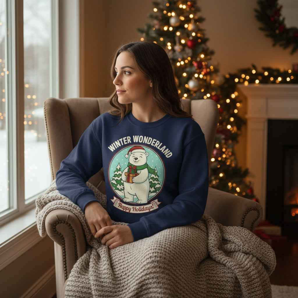 Polar Bear Winter Wonderland Sweatshirt - Happy Holidays Crewneck