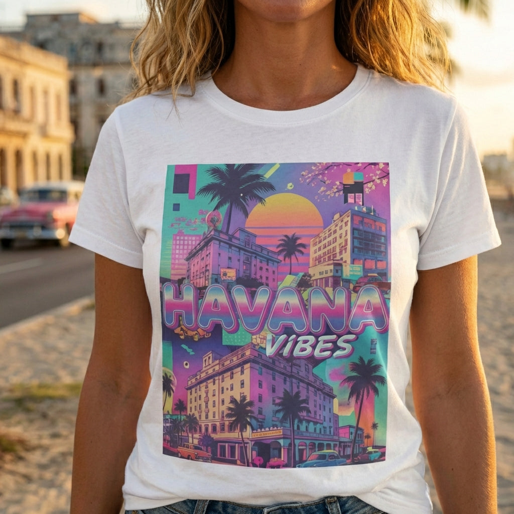 Y2K Havana Vibes Graphic Tee - Retro Cuba Streetwear T-Shirt with Neon Vaporwave Design