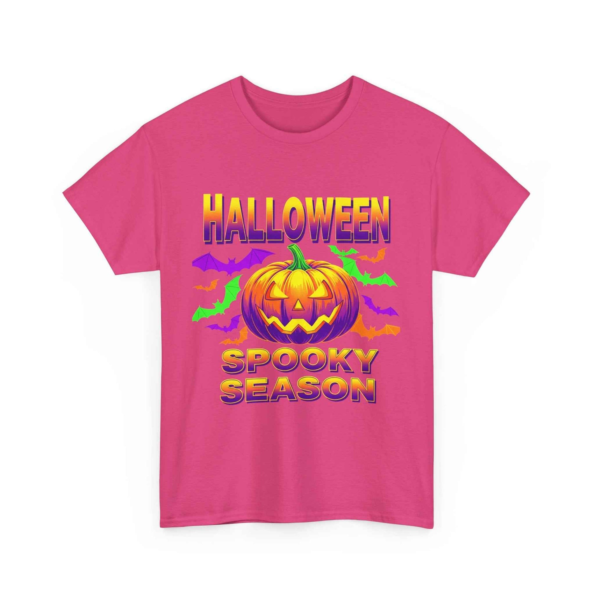Retro Halloween T-Shirt - Neon Pumpkin & Bats 'Spooky Season' Tee - 80s/90s Style