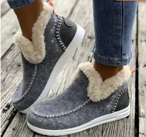 Women's Fleece-Lined Ankle Boots - Warm Plush Winter Flat Cotton Boots