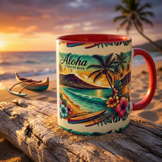 Aloha State of Mind Mug - Tropical Beach Coffee Cup for Coffee Lovers