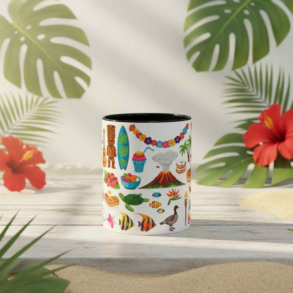 Aloha Hawaii Accent Coffee Mug – Tropical Island Surf & Palm Tree Design