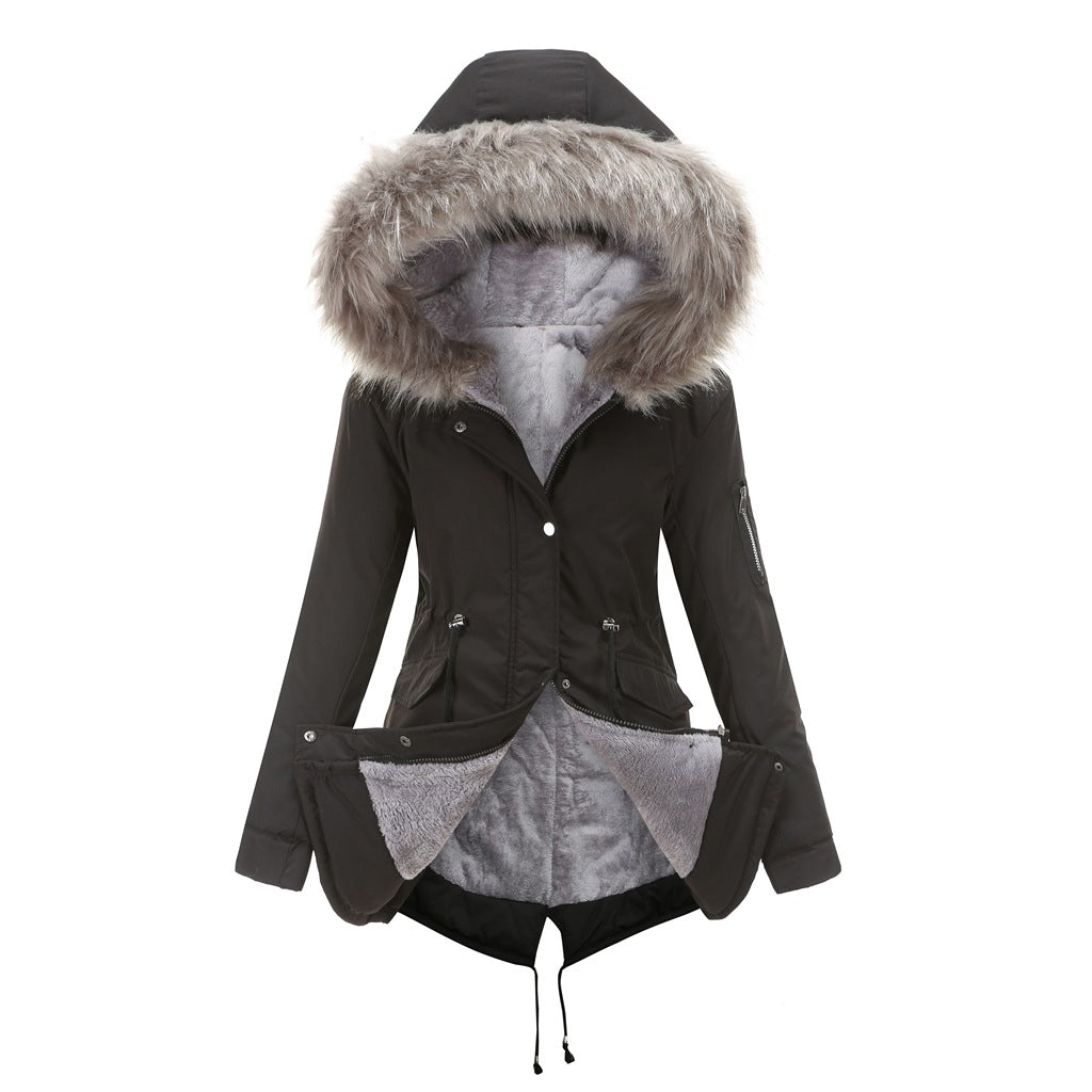 Women's Mid-Length Hooded Parka - Thickened Cotton-Padded Winter Coat