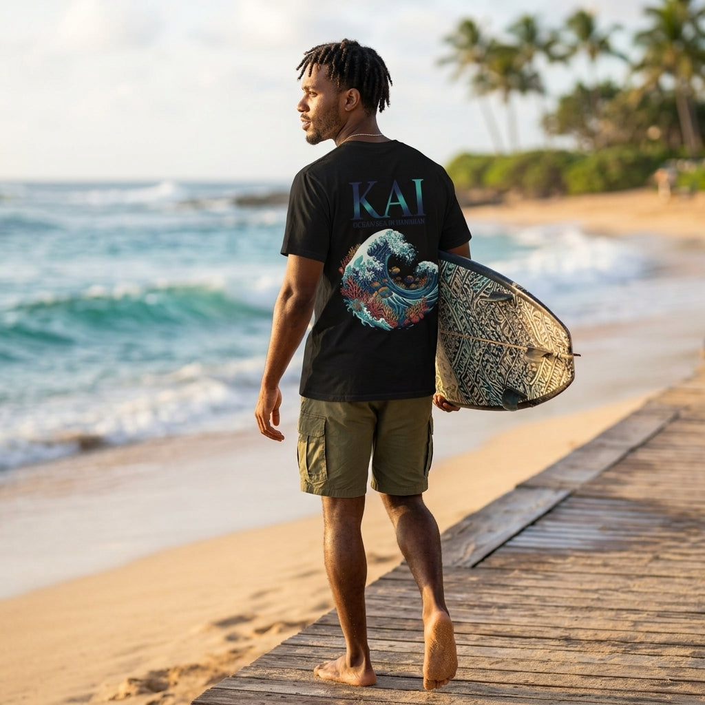 Kai Hawaiian Ocean T-Shirt | Wave & Marine Life Graphic Tee