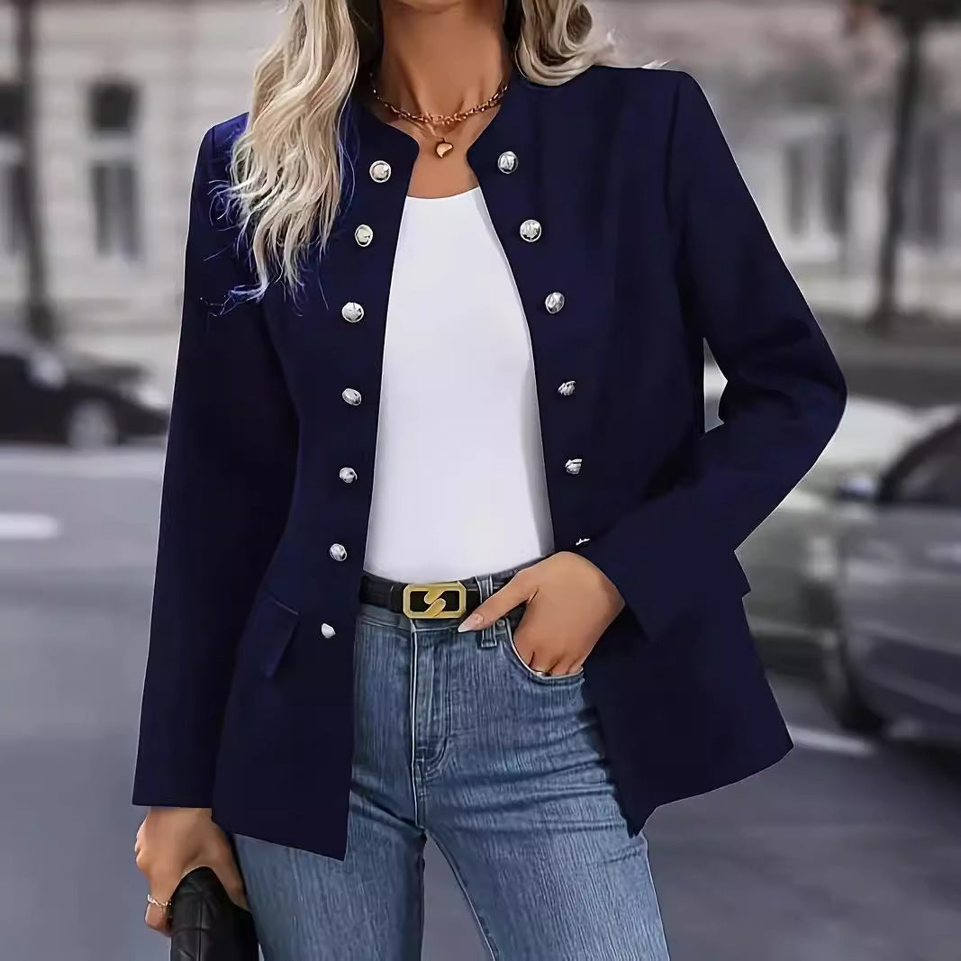 Women's Double Breasted Cardigan Jacket - Stand Collar Long Sleeve Winter Coat