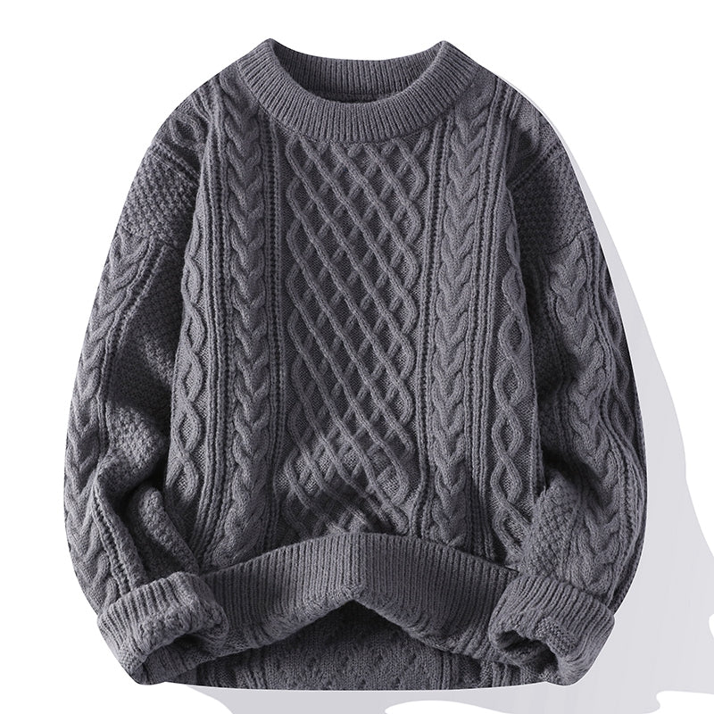 Men's Twist Knit Sweater - Casual Round Neck Pullover for Autumn & Winter