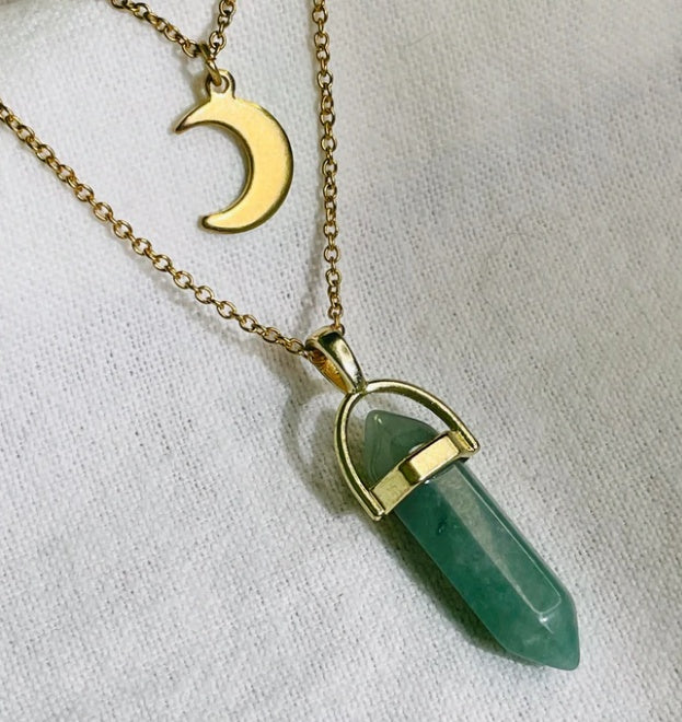 Moon Hexagonal Crystal Column Pendant Necklace - Geometric Statement Jewelry for Women