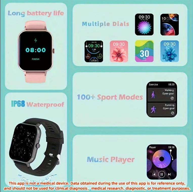 Square Smartwatch for Women & Men - Bluetooth Call, Heart Rate Monitor, Fitness Tracker, Waterproof