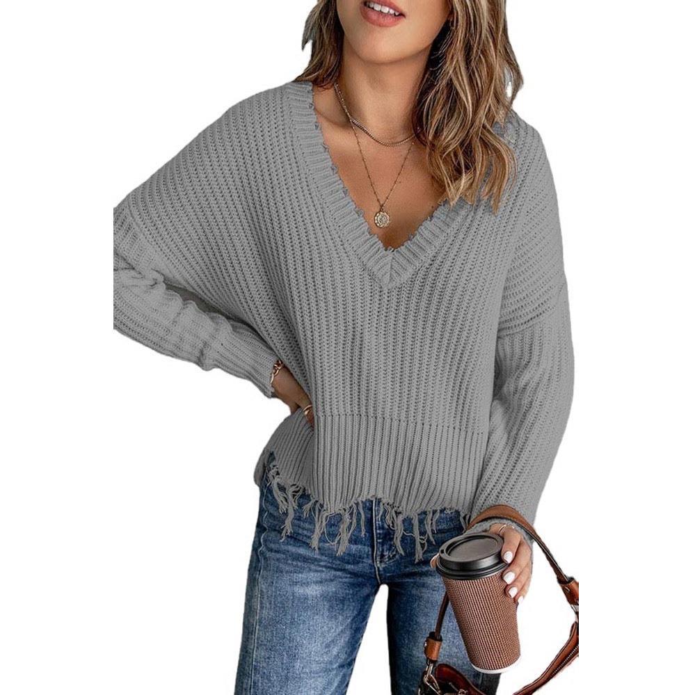 Women's Cotton Tassel Sweater - Ripped Knitted Fashion Pullover