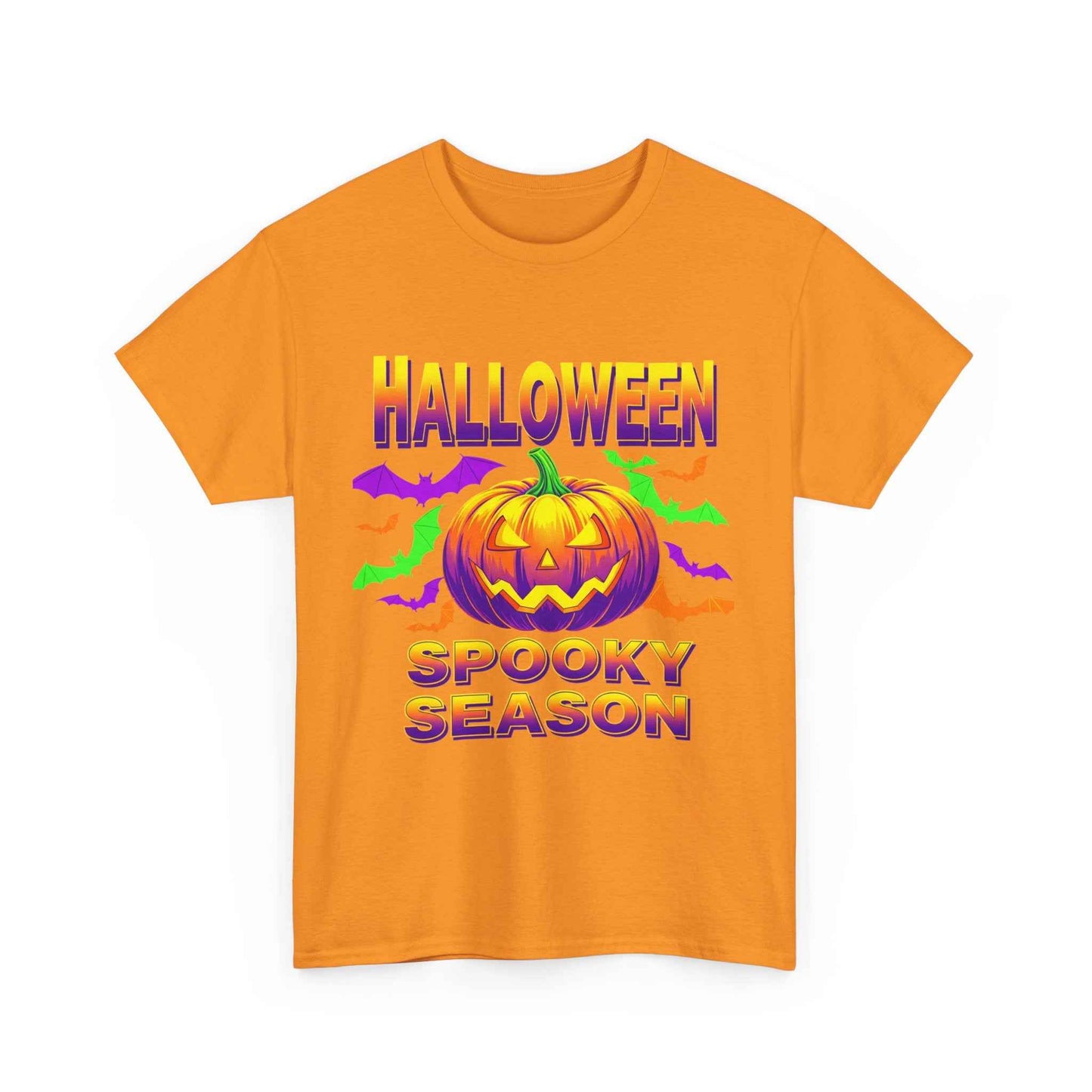 Retro Halloween T-Shirt - Neon Pumpkin & Bats 'Spooky Season' Tee - 80s/90s Style