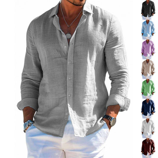 Men's Long Sleeve Casual Shirt - Loose Fit Lapel Button-Up Plus Size Blouse