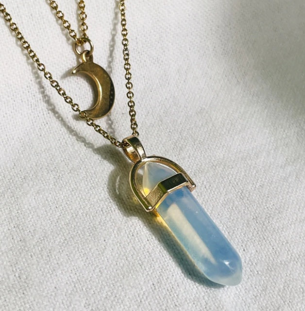 Moon Hexagonal Crystal Column Pendant Necklace - Geometric Statement Jewelry for Women