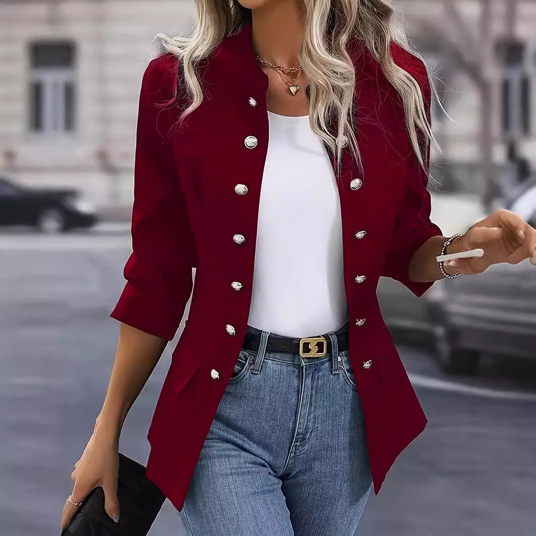 Women's Double Breasted Cardigan Jacket - Stand Collar Long Sleeve Winter Coat