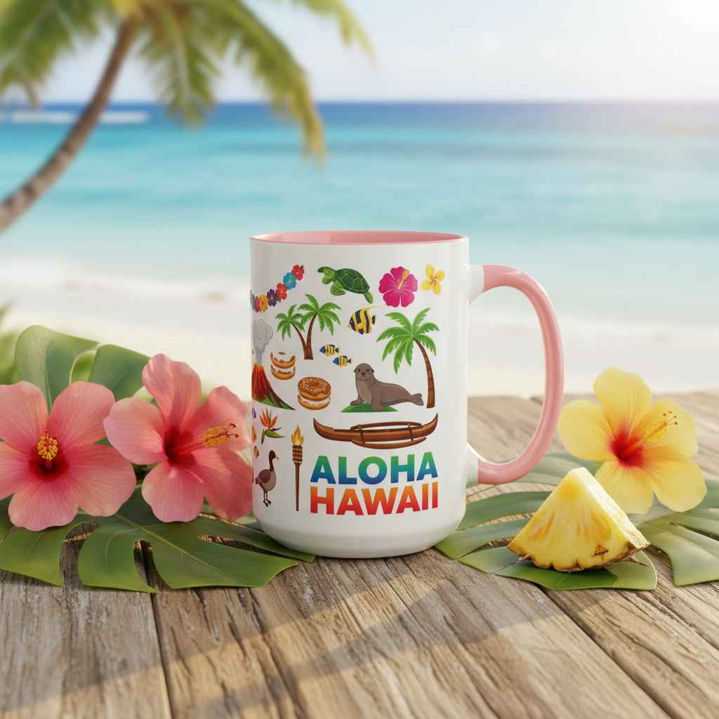 Aloha Hawaii Accent Coffee Mug – Tropical Island Surf & Palm Tree Design