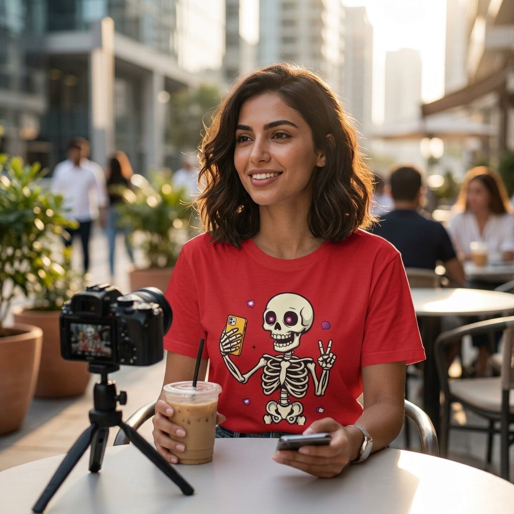 Skeleton Selfie T-Shirt | Funny Spooky Skull Halloween Graphic Tee